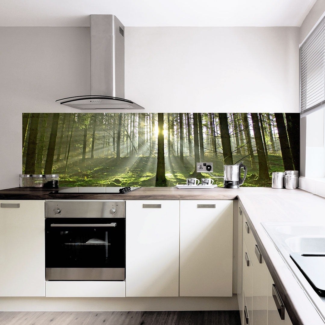 Artland Spritzschutz Küche aus Alu für Herd Spüle 50x60 cm Küchenrückwand mit Motiv Natur Landschaft Dschungel Wasserfall Wald Bäume Grün T5NK 