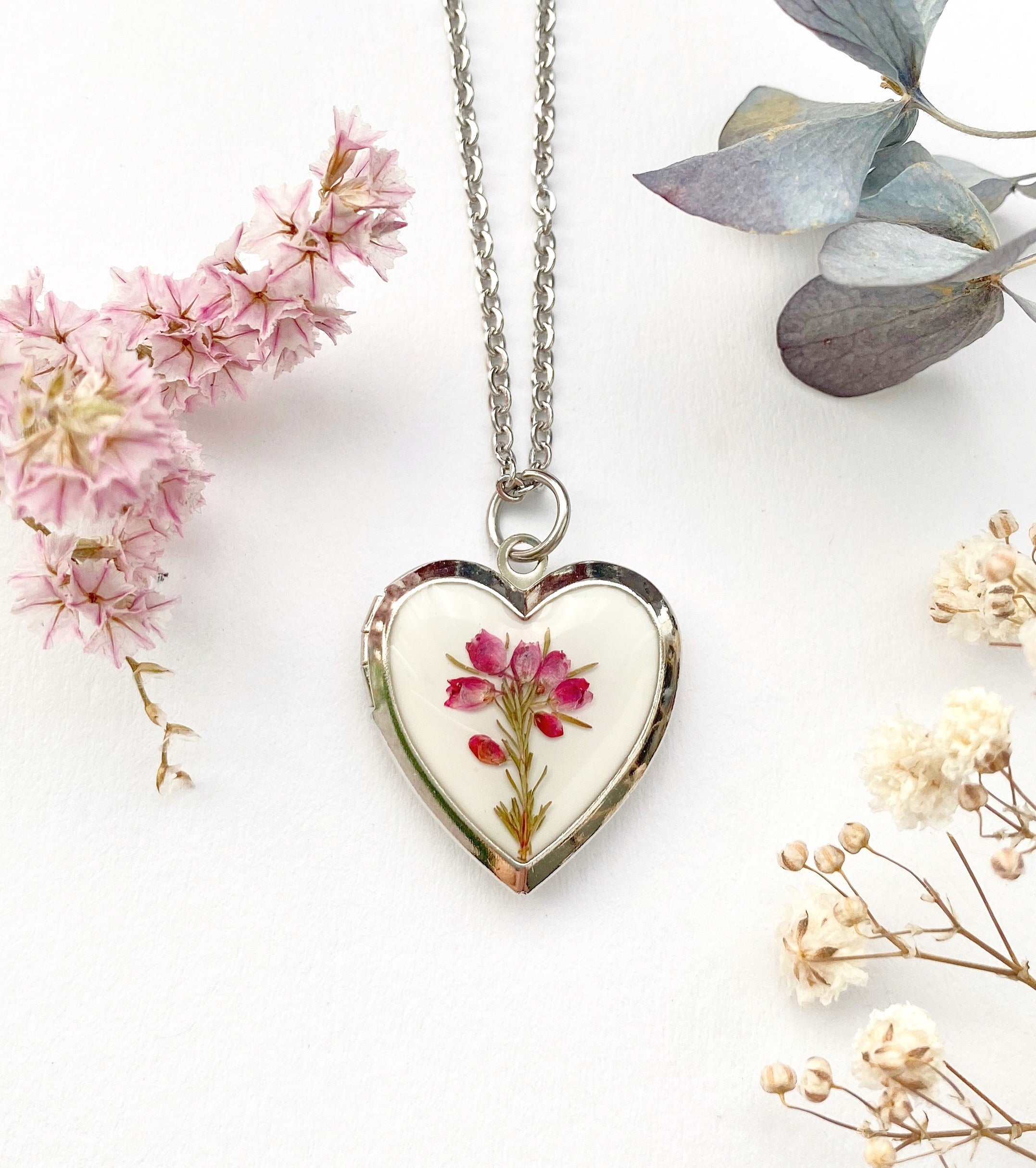 Heart photo locket with real Heather - Lockets - Shop | Petal Spell