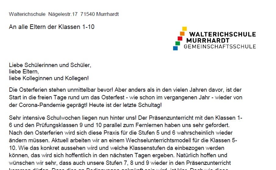 Elternbrief-Archiv | Walterichschule Gemeinschaftsschule