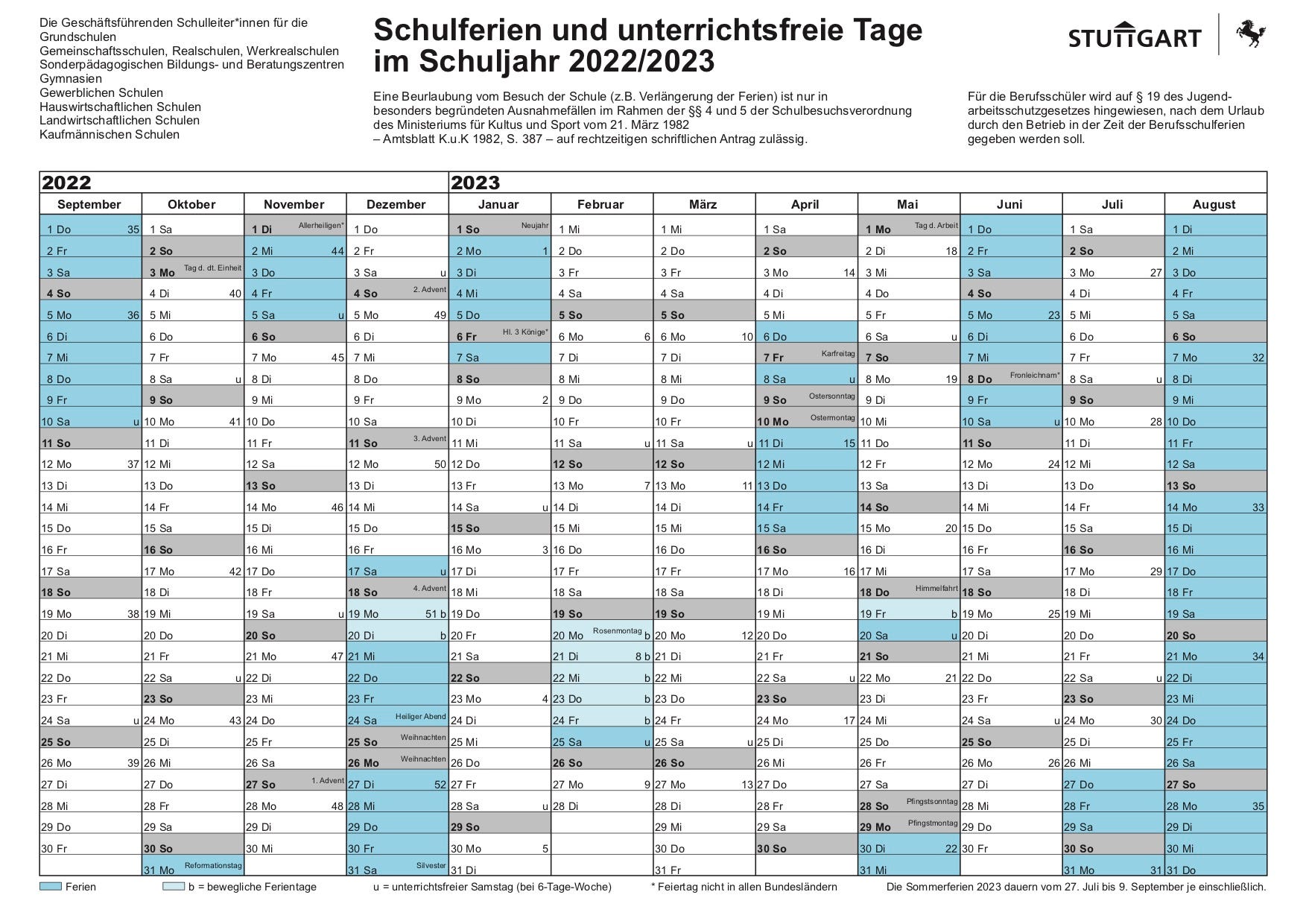 Ferienplan Aktuell Pestalozzischule Stuttgart Rohr