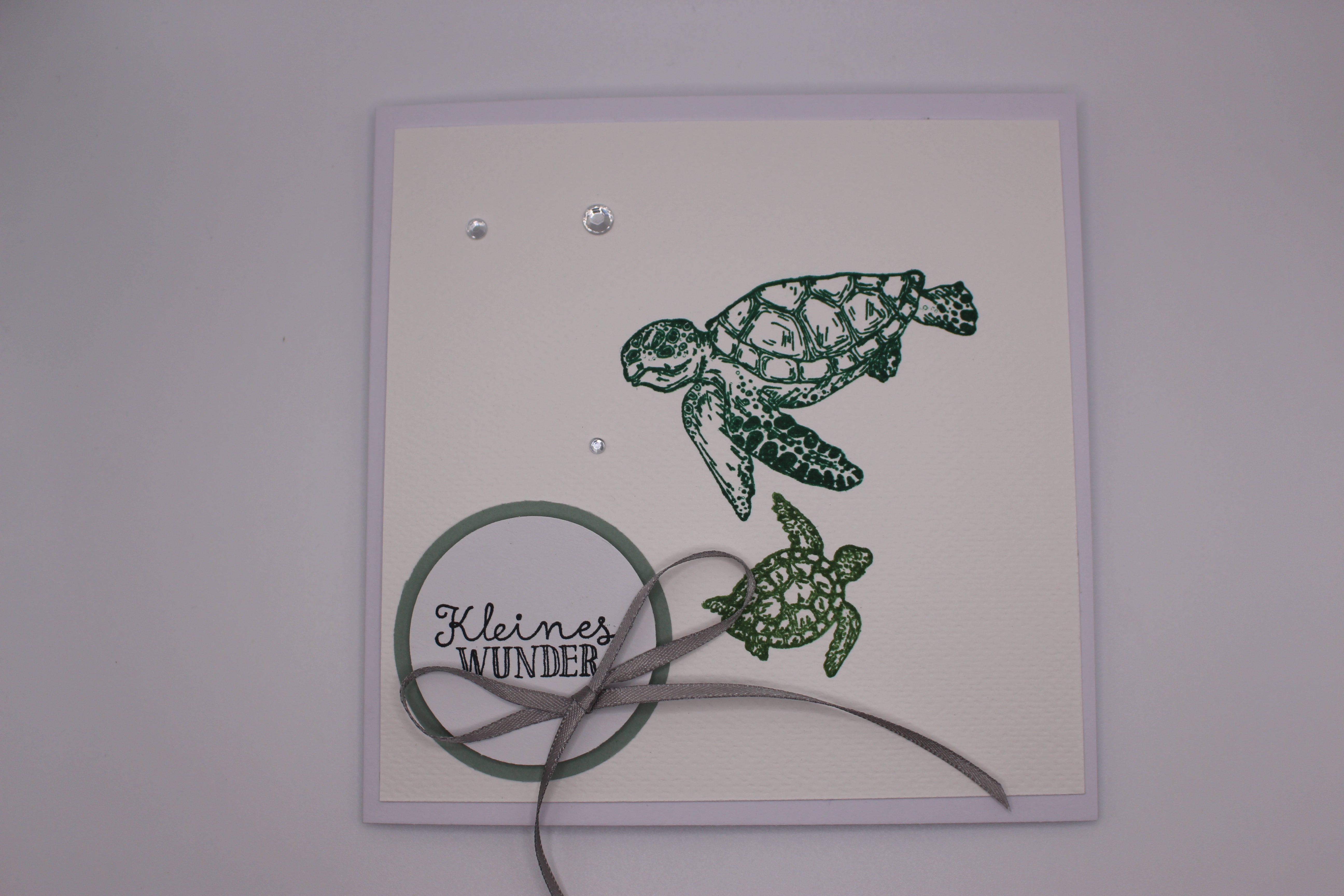 Karte "Geburt Schildkröte", Spruch, 13,5cmx13,5cm Babyperlen