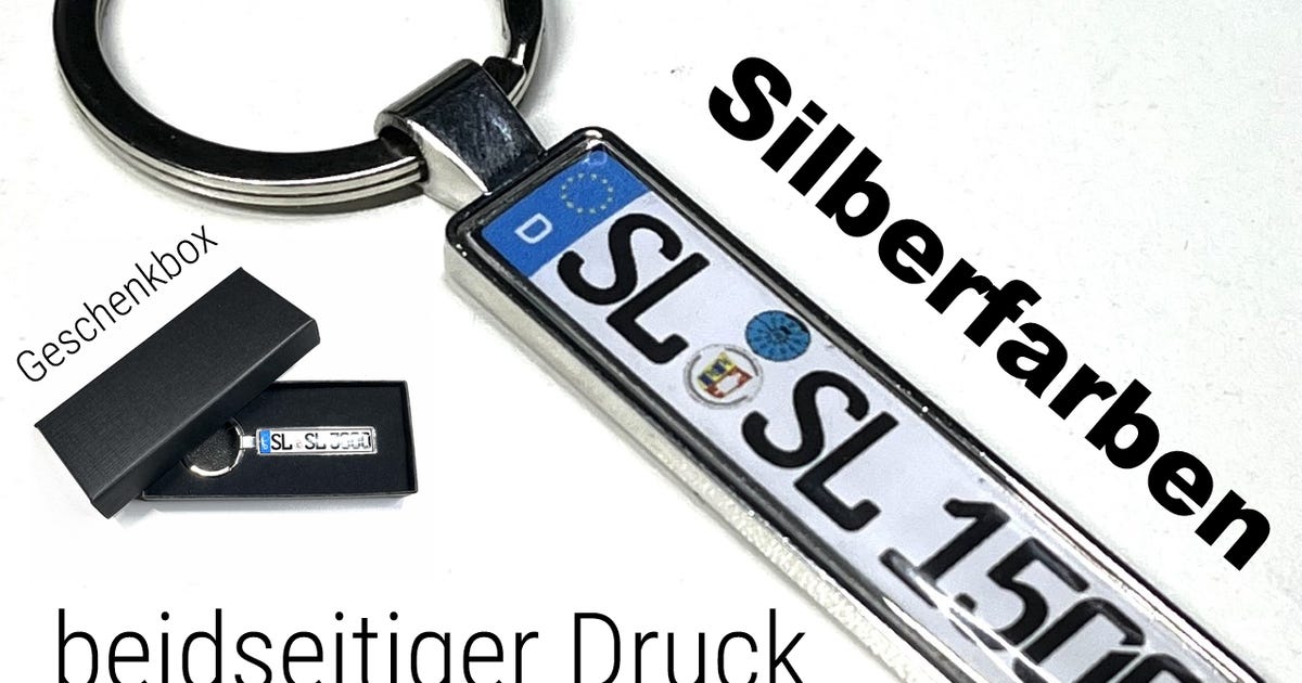 Schlüsselanhänger Kennzeichen Silber Wunschtext beidseitiger Druck - Kennzeichen  Schrauben Schlüsselanhänger - Shop