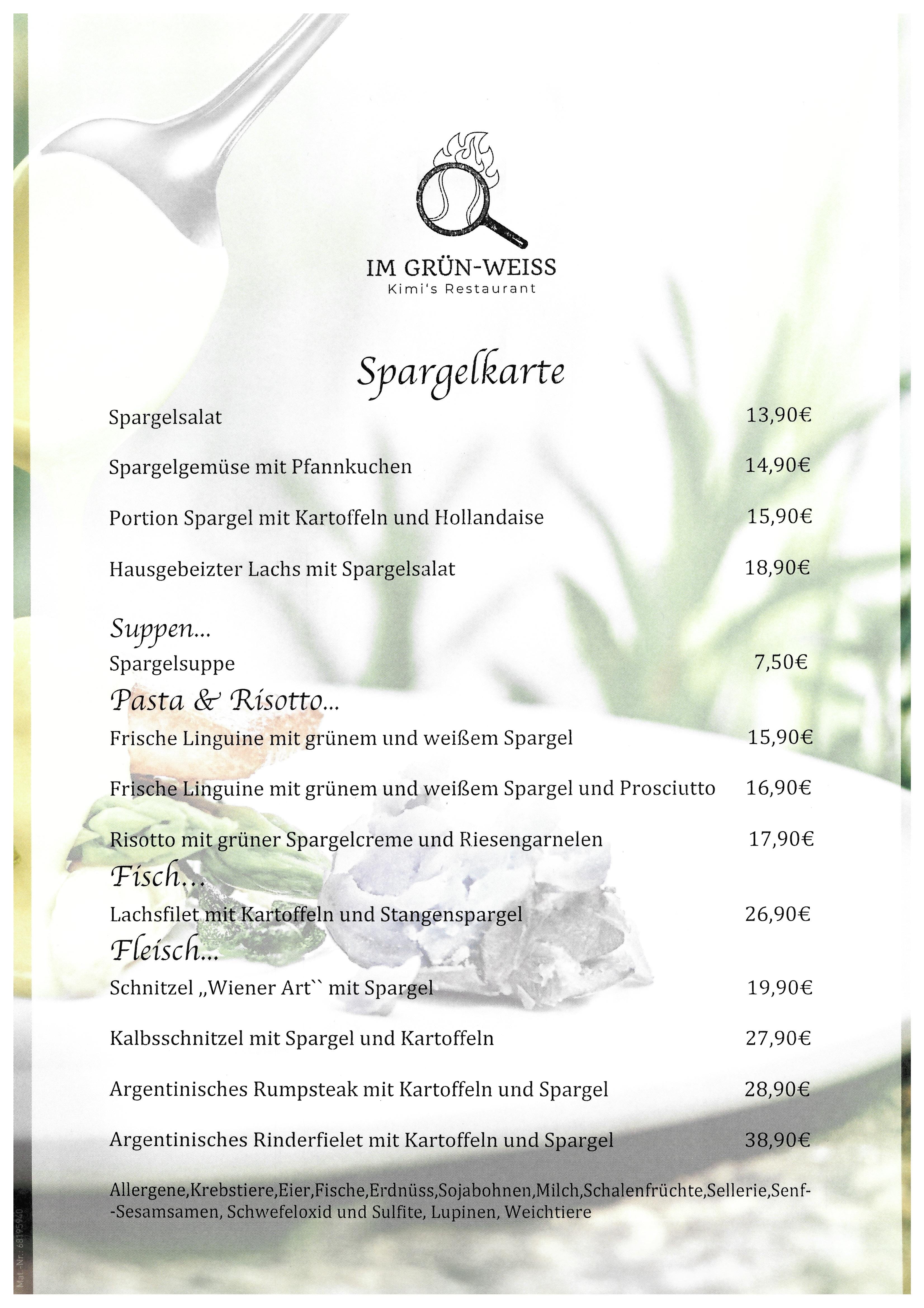Speisekarte IM GRÜN WEISS Kimi ´´s Restaurant