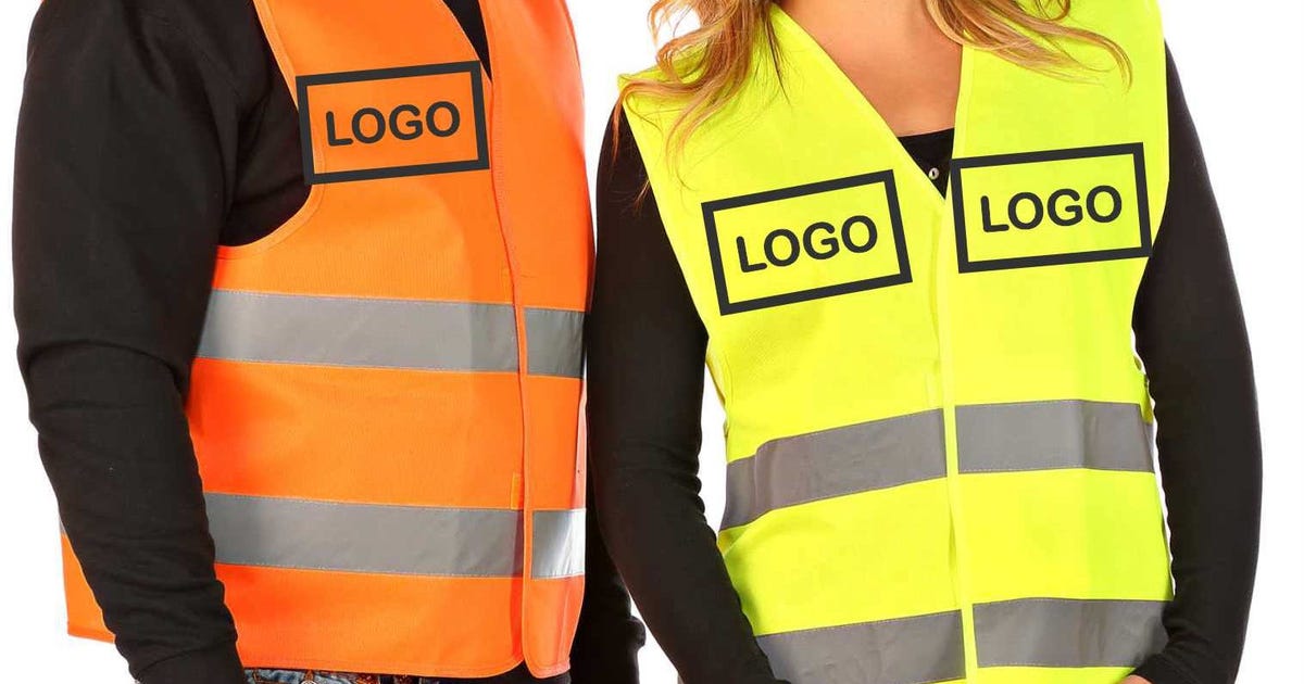 Warnweste gelb oder orange EN ISO20471 - 6 Größen mit Wunschdruck vorne und  hinten in schwarz - Sicherheit für Erwachsene - Shop