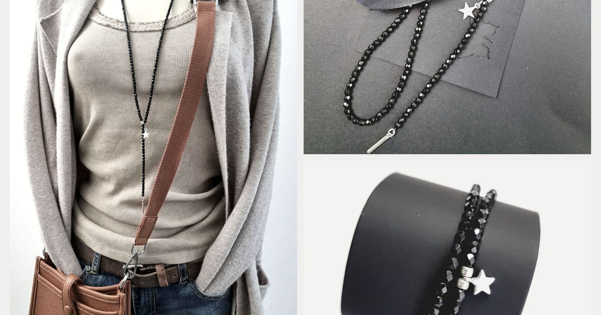 Lange Halskette Glasperlen schwarz mit Anhänger Stern silber, Y-Kette für  Damen - Schmuck von Andrea Traub - Shop | Andrea Traub - FASHION
