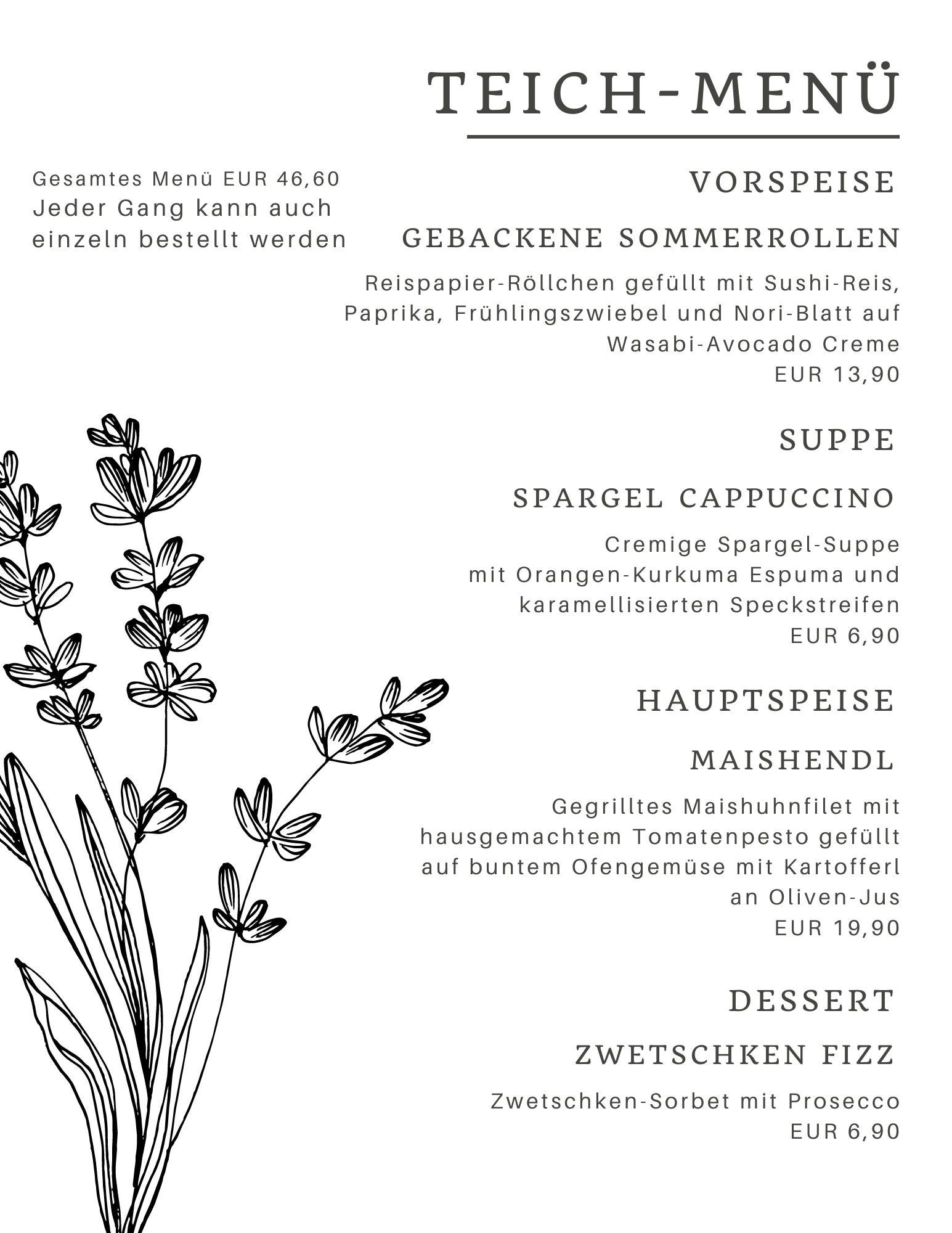 Speisekarte Am Teich