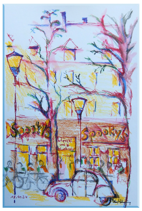 Aquarell Illustration eines Cafés, perfekte Kunst für Weihnachtsmärkte