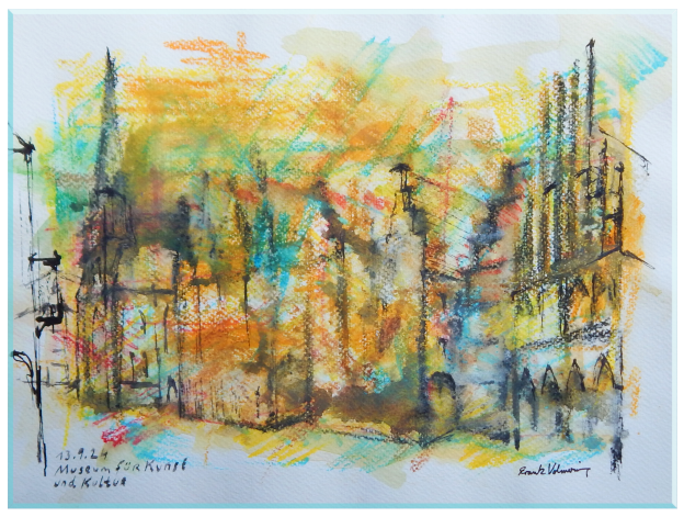 Aquarell einer Stadtansicht für Weihnachtsmärkte