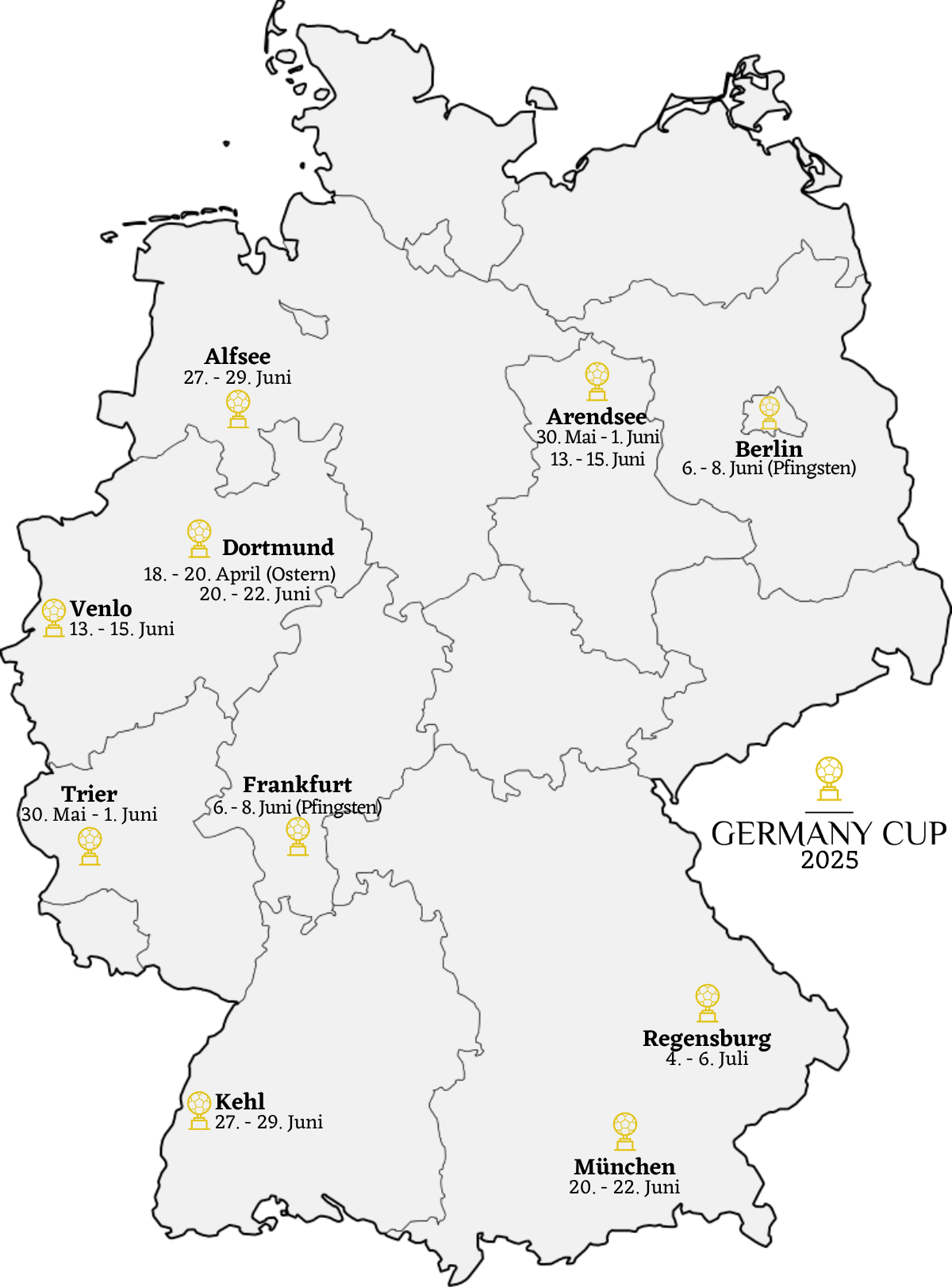 Turnierorte und Termine GERMANY CUP 2025 Deutsch Internationales Jugendfußballturnier