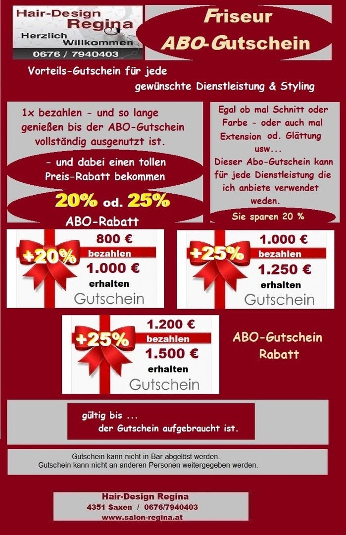 ABO-Gutscheine 20%-25% Rabatt - Gutscheine - Online-Shop | Hair-Design