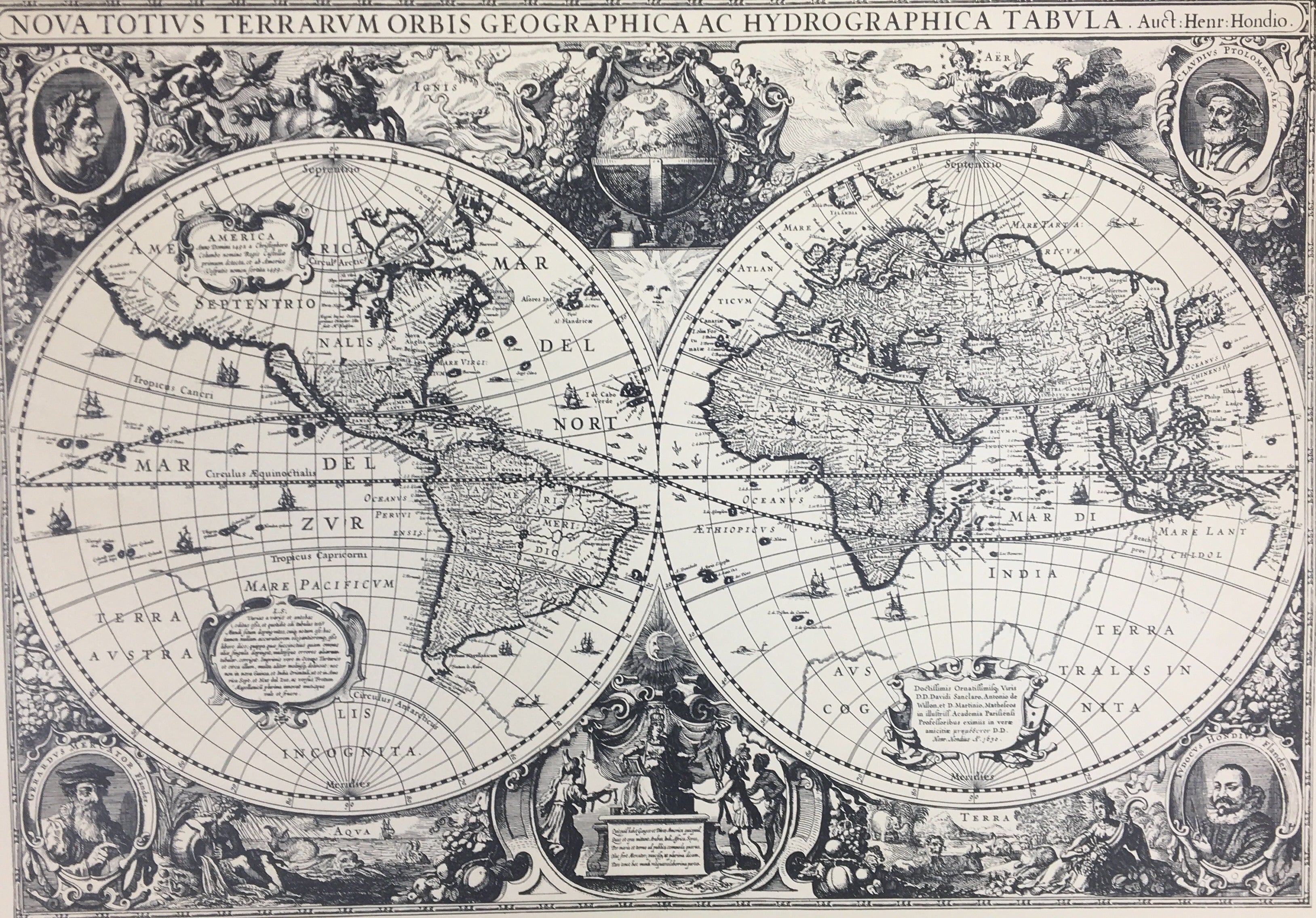 World Map - Double Hemisphere Projection - Hendrik Hondius. - Maps ...